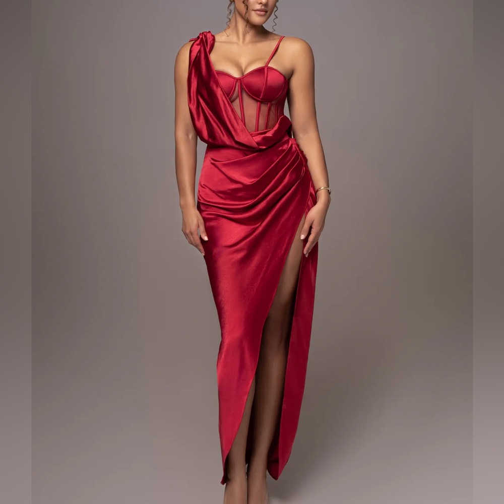 Jluxlabel: Red Anastacia Drape Maxi Dress. Size M